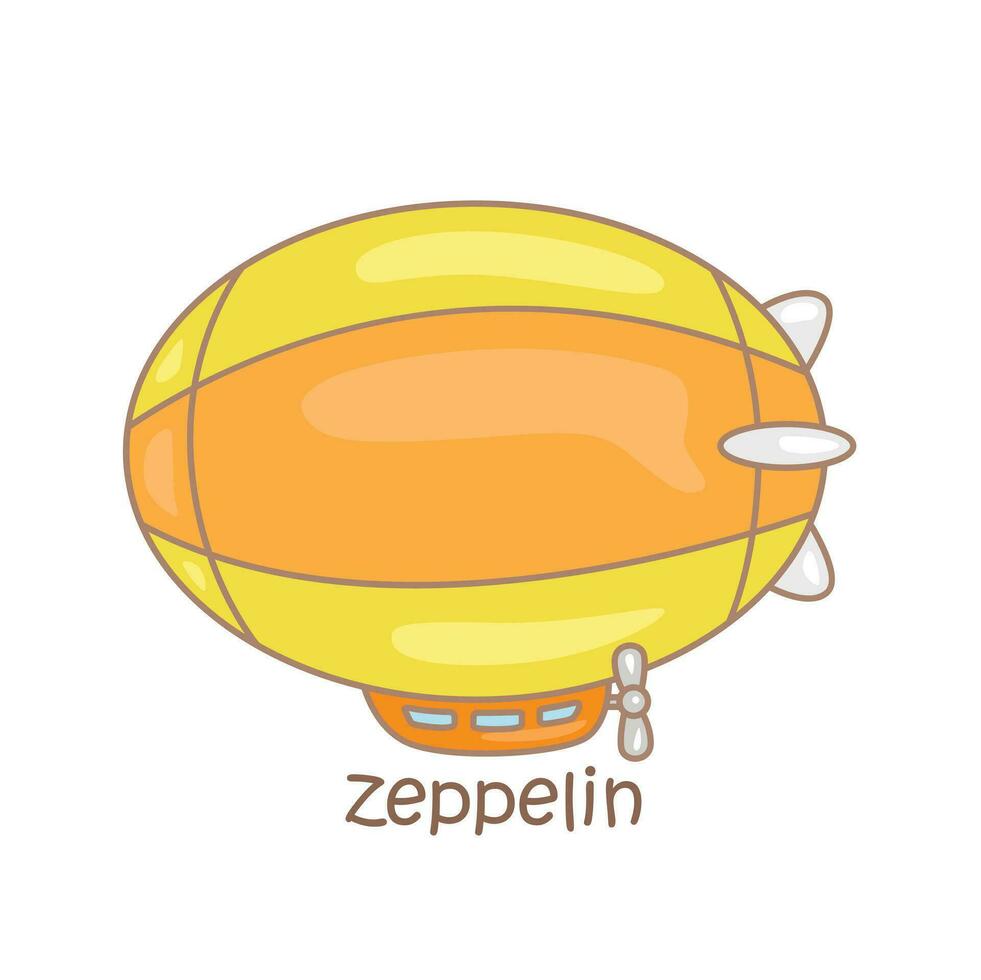 alfabeto z per zeppelin vocabolario scuola lezione cartone animato illustrazione vettore clipart etichetta