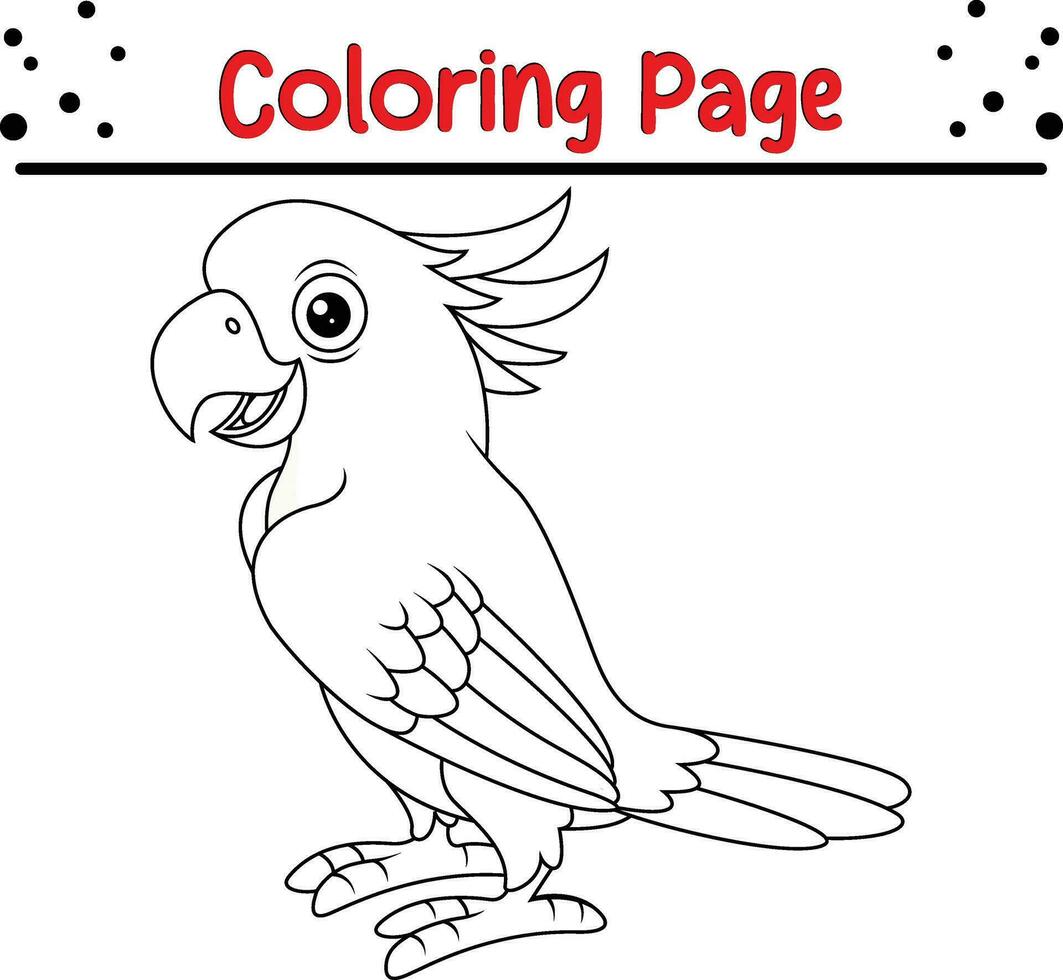 carino cacatua uccello cartone animato colorazione pagina illustrazione vettore. uccello colorazione libro per bambini. vettore