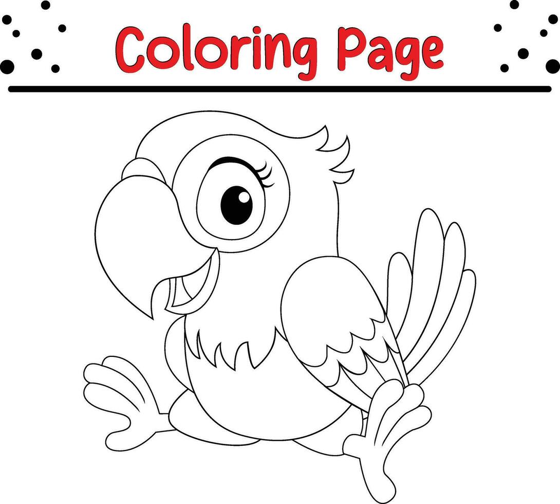 carino pappagallo cartone animato colorazione pagina illustrazione vettore. uccello colorazione libro per bambini. vettore