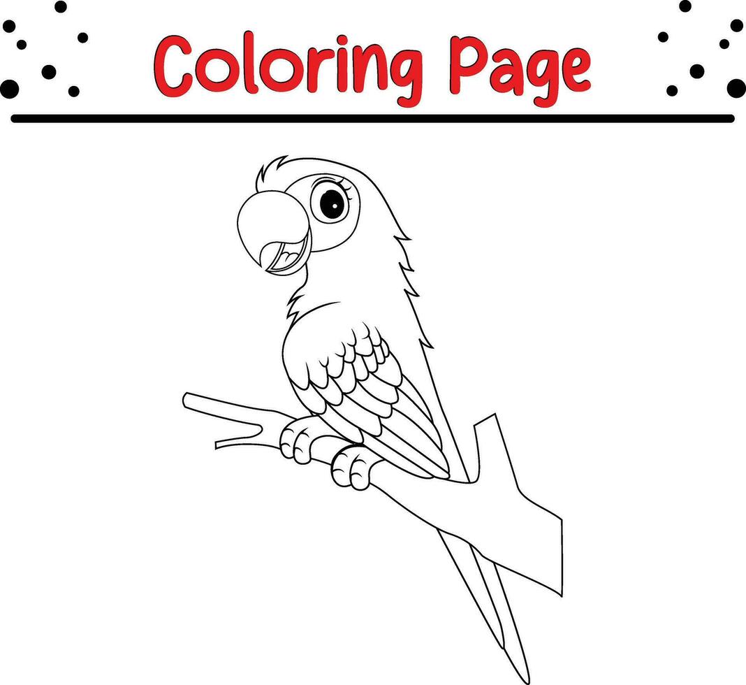 carino pappagallo cartone animato colorazione pagina illustrazione vettore. uccello colorazione libro per bambini. vettore