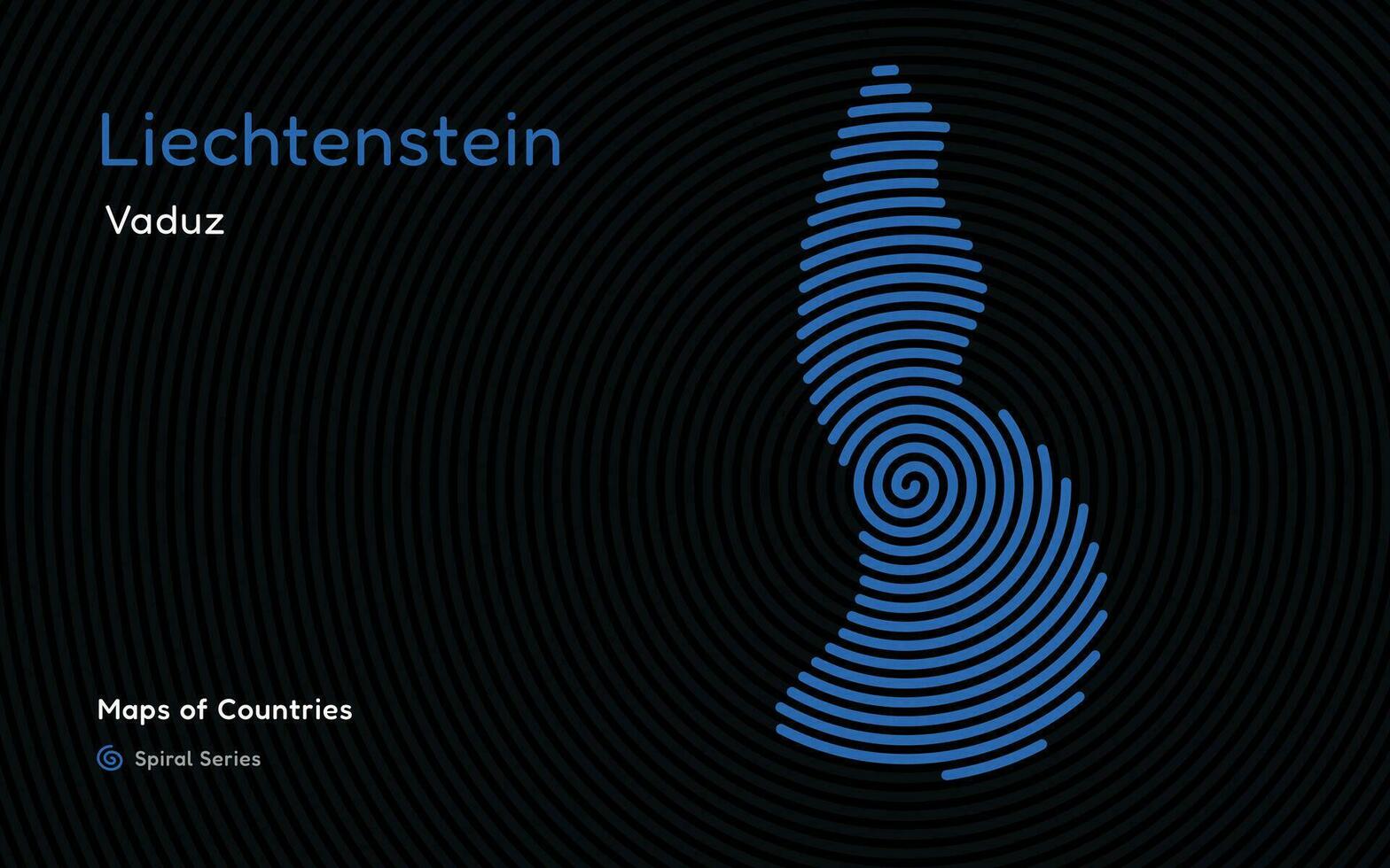 creativo impronta digitale carta geografica di liechtenstein. politico carta geografica. vaduz. capitale. mondo paesi vettore mappe serie. impronta digitale spirale serie