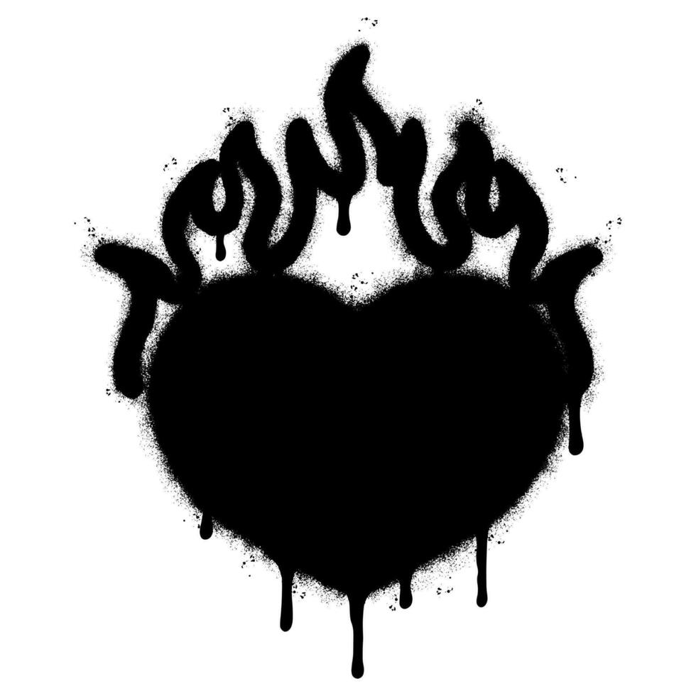 spray dipinto graffiti cuore fiamma icona spruzzato isolato con un' bianca sfondo. graffiti amore fuoco simbolo con al di sopra di spray nel nero al di sopra di bianca. vettore