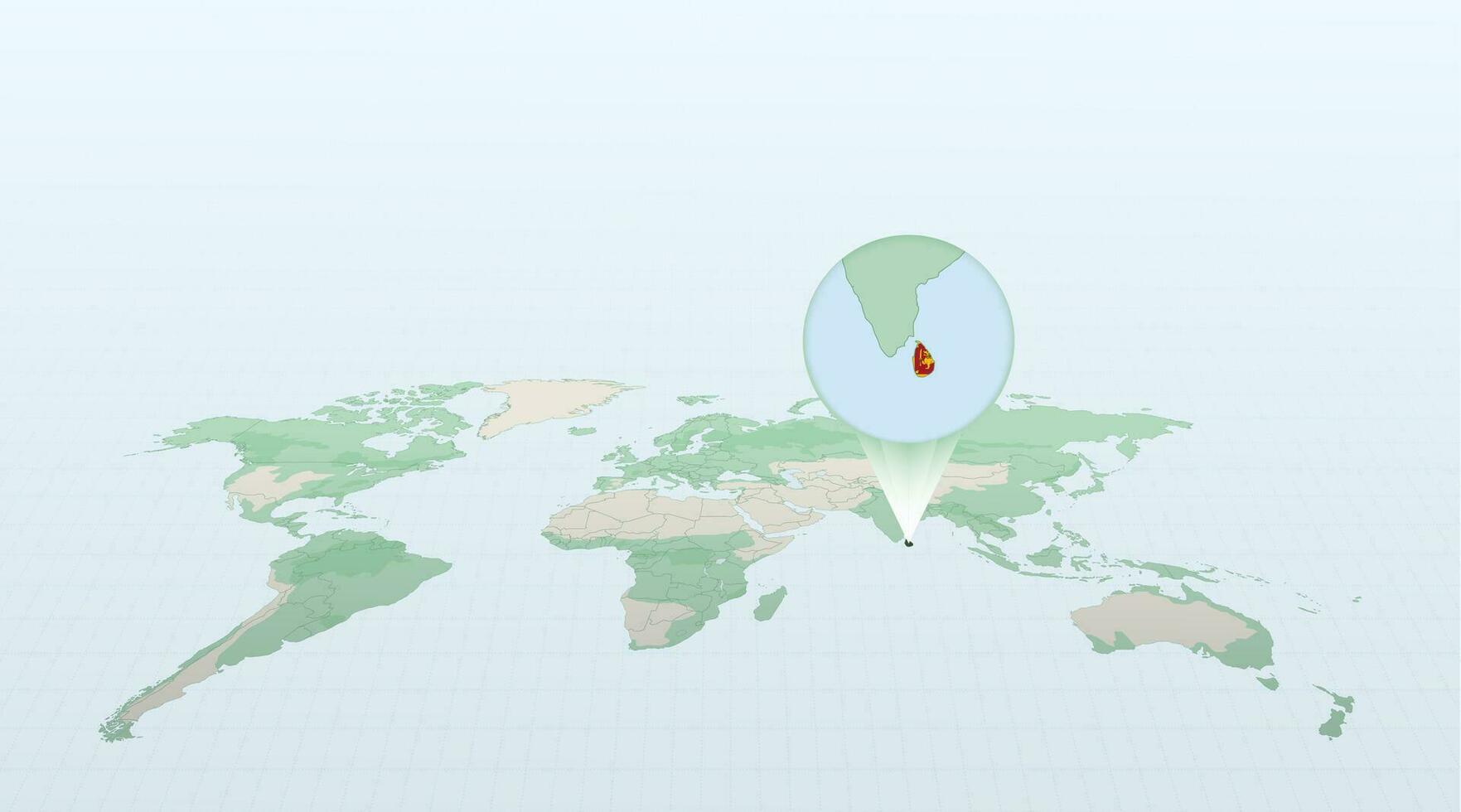 mondo carta geografica nel prospettiva mostrando il Posizione di il nazione sri lanka con dettagliato carta geografica con bandiera di sri lanka. vettore
