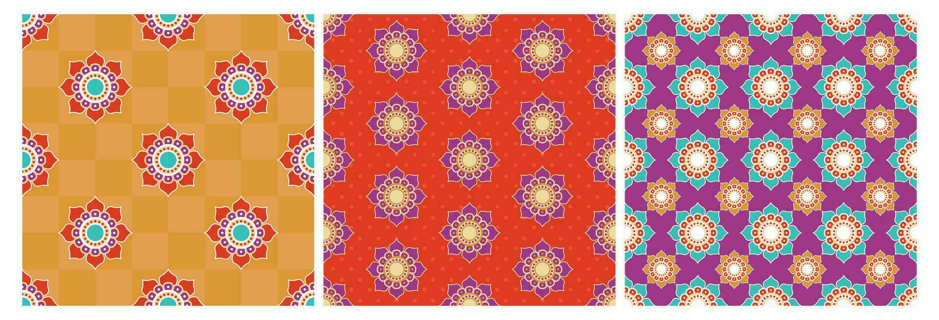 impostato di contento Diwali senza soluzione di continuità modello illustrazione design con leggero Festival di India ornamento nel cartone animato mano disegnato modello vettore