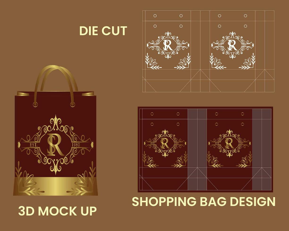 shopping Borsa design. pacchetto design. shopping Prodotto pacchetto design per aziendale marca modello. shopping Borsa 3d modello. vettore