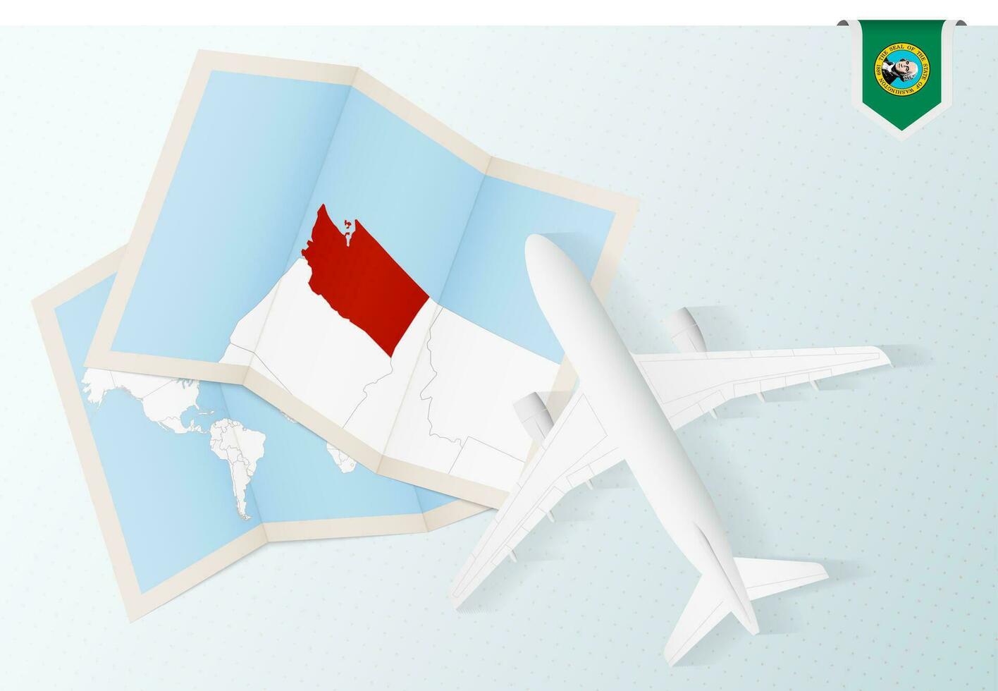 viaggio per Washington, superiore Visualizza aereo con carta geografica e bandiera di Washington. vettore