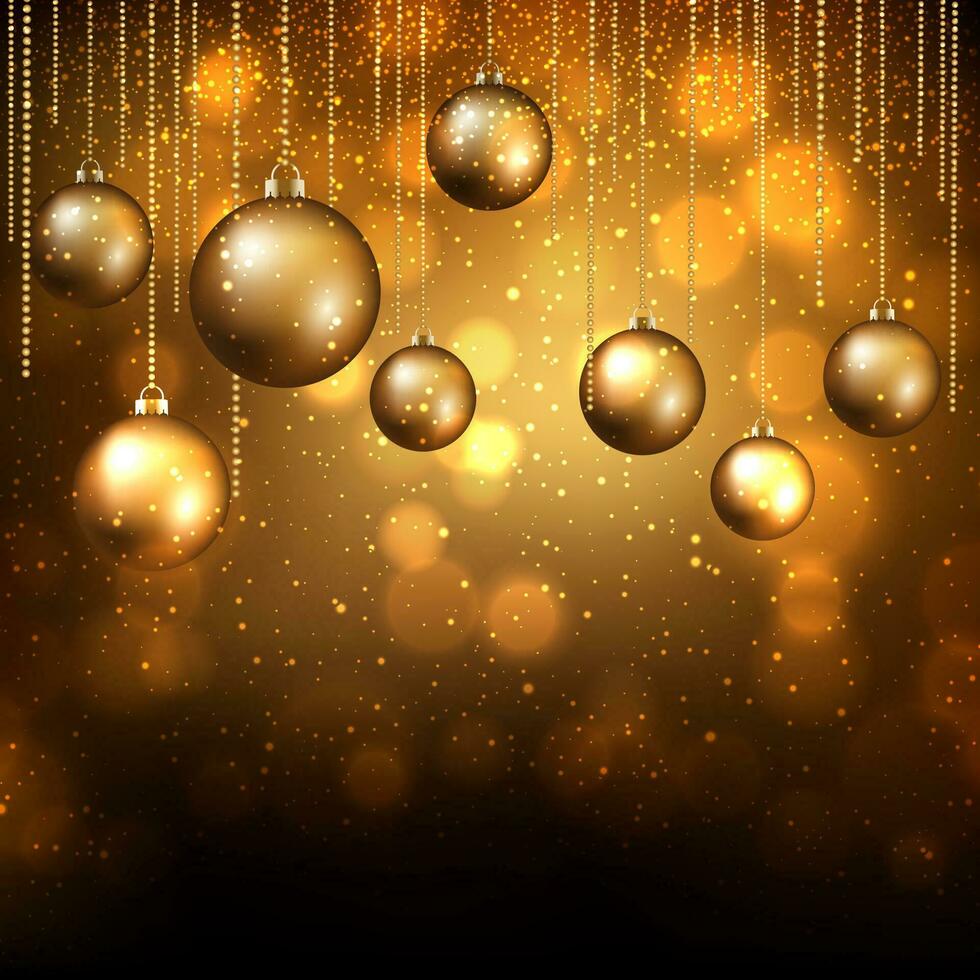 Natale sfondo con sospeso oro palline vettore