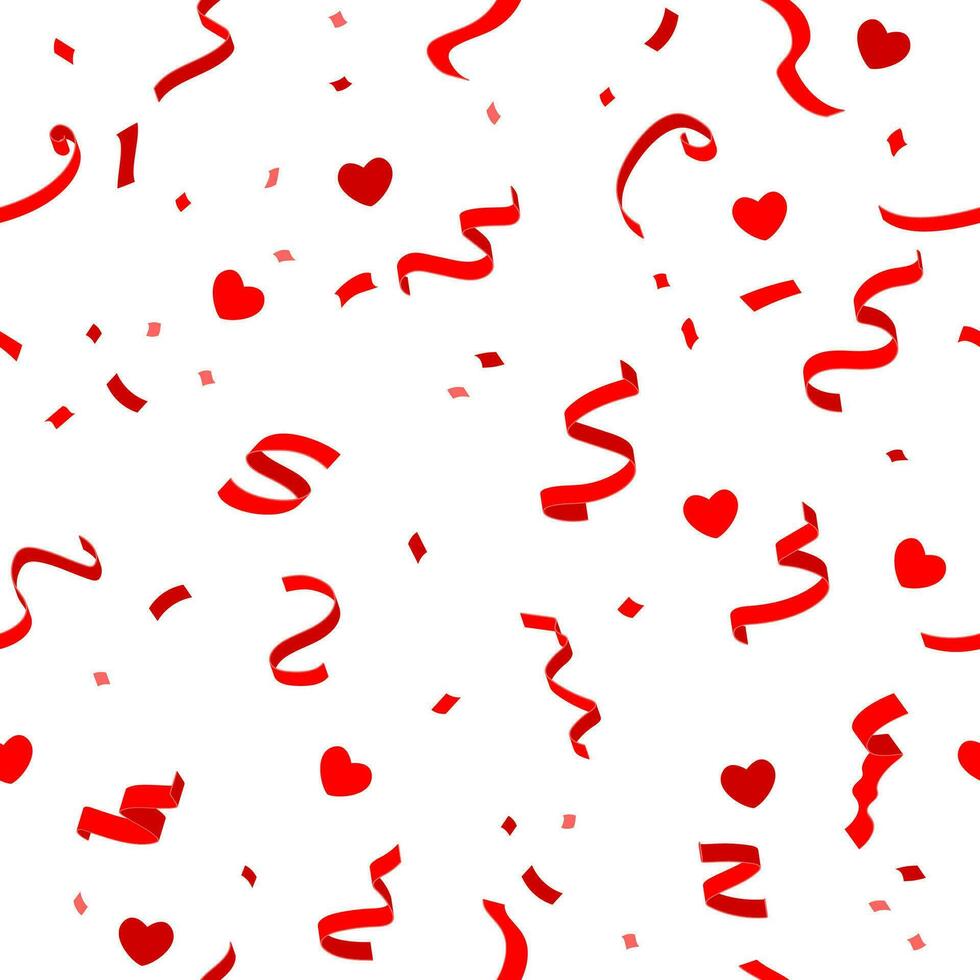 colorato senza soluzione di continuità rosso modello con coriandoli strisce 3d cuore, Perfetto per aggiungendo un' festivo toccare per il tuo disegni. celebrare San Valentino giorno con Questo allegro modello. non ai generato. vettore