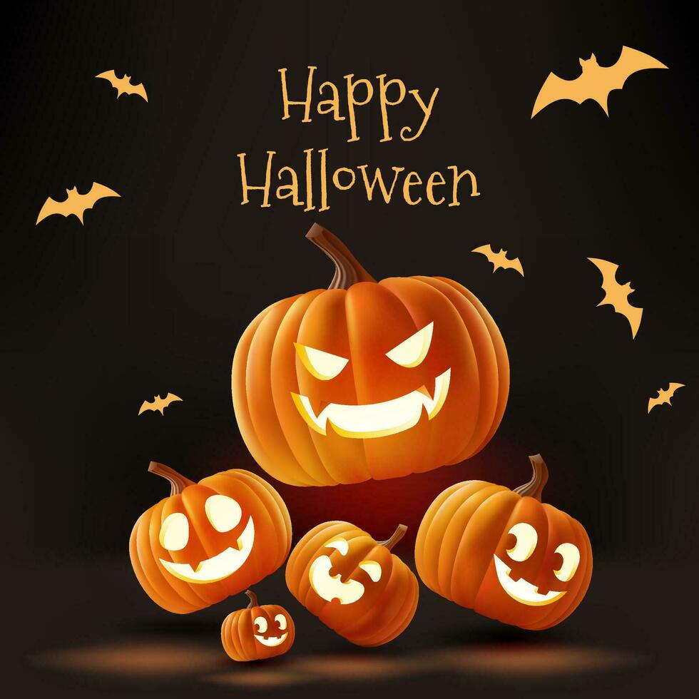 contento Halloween 3d realistico vettore illustrazione. con un' buio palcoscenico con un' zucca, pipistrelli, e un' spaventoso atmosfera, è Perfetto per vacanza celebrazioni e promozioni. non ai generato.