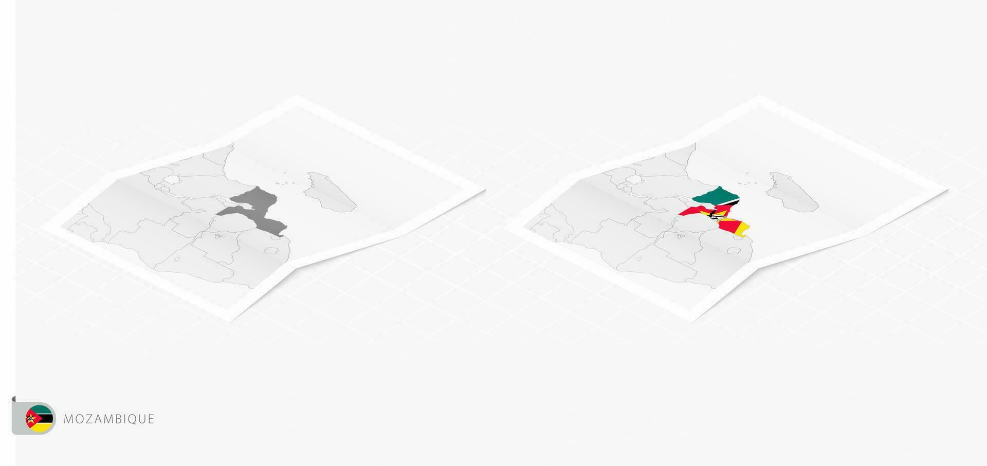 impostato di Due realistico carta geografica di mozambico con ombra. il bandiera e carta geografica di mozambico nel isometrico stile. vettore