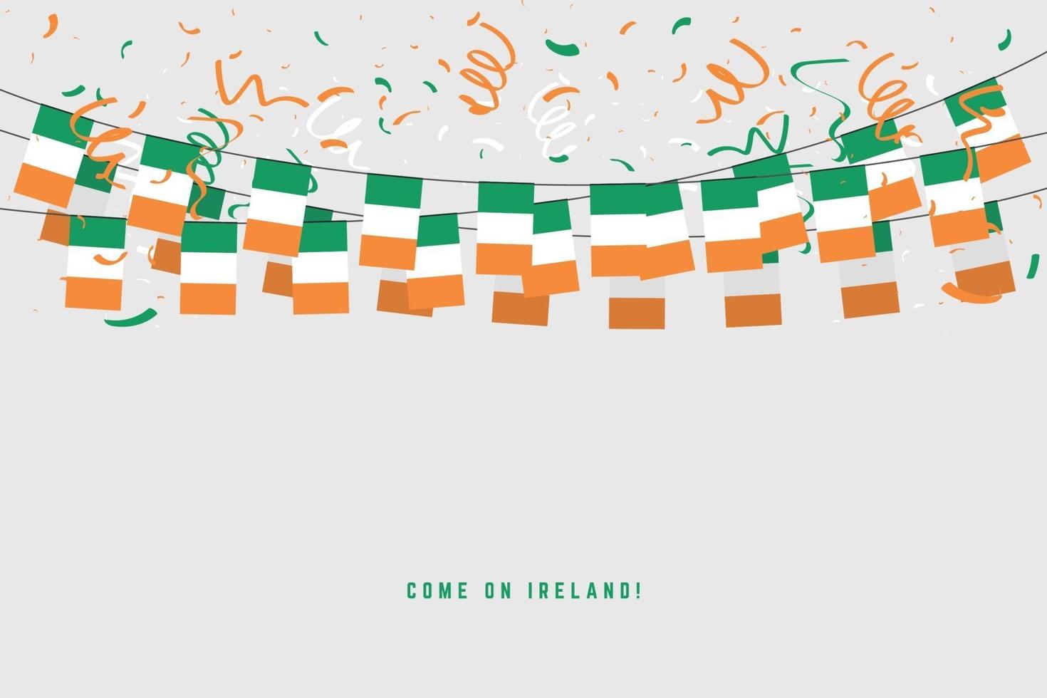bandiera dell'Irlanda ghirlanda con coriandoli su sfondo grigio. vettore