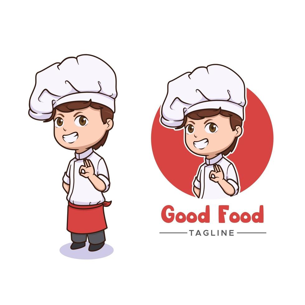 simpatico design del logo della mascotte dello chef vettore