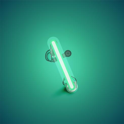 Carattere al neon realistico verde con fili e console da un fontset, illustrazione vettoriale