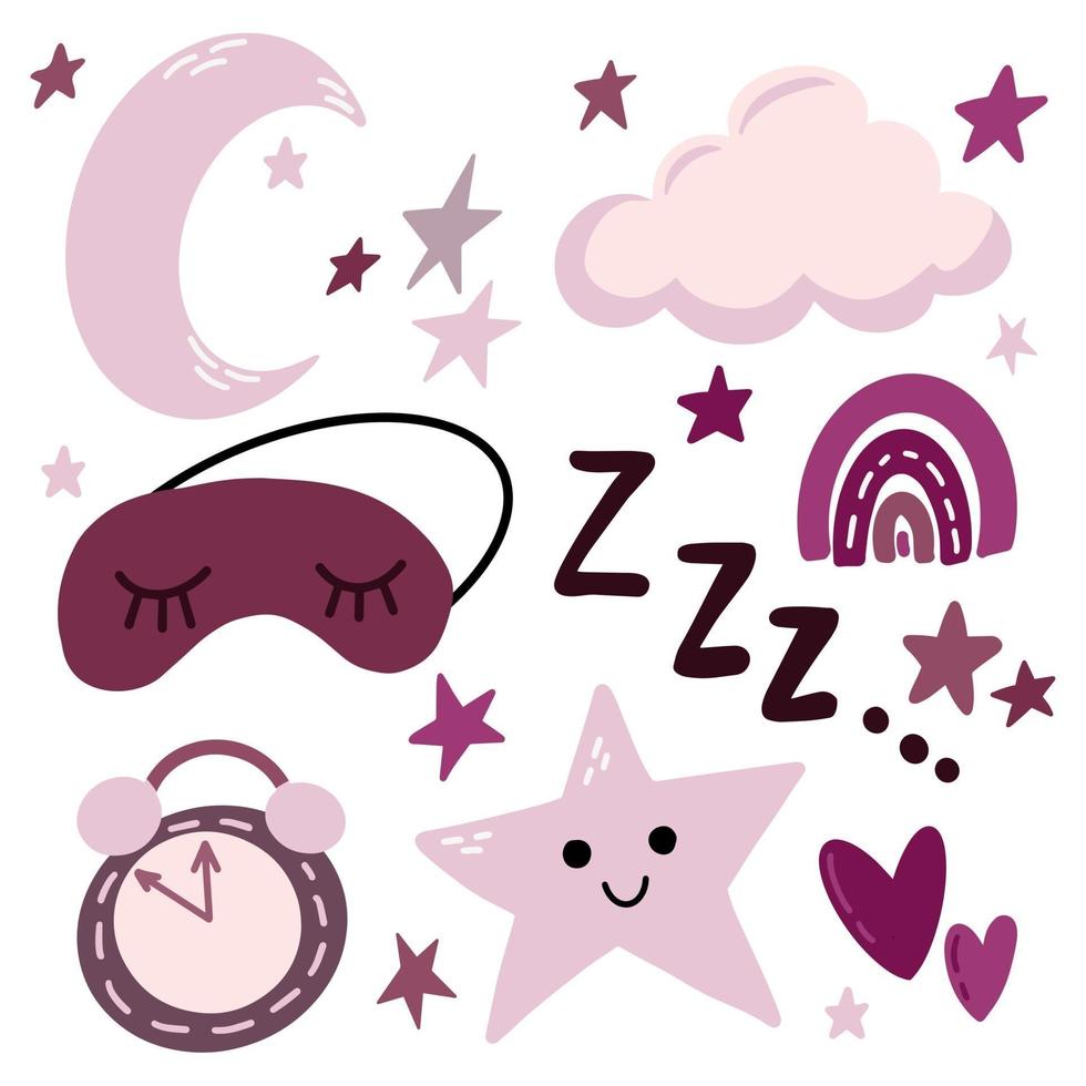 set di clip art di elementi di disegno vettoriale pisolino della buona notte di sonno