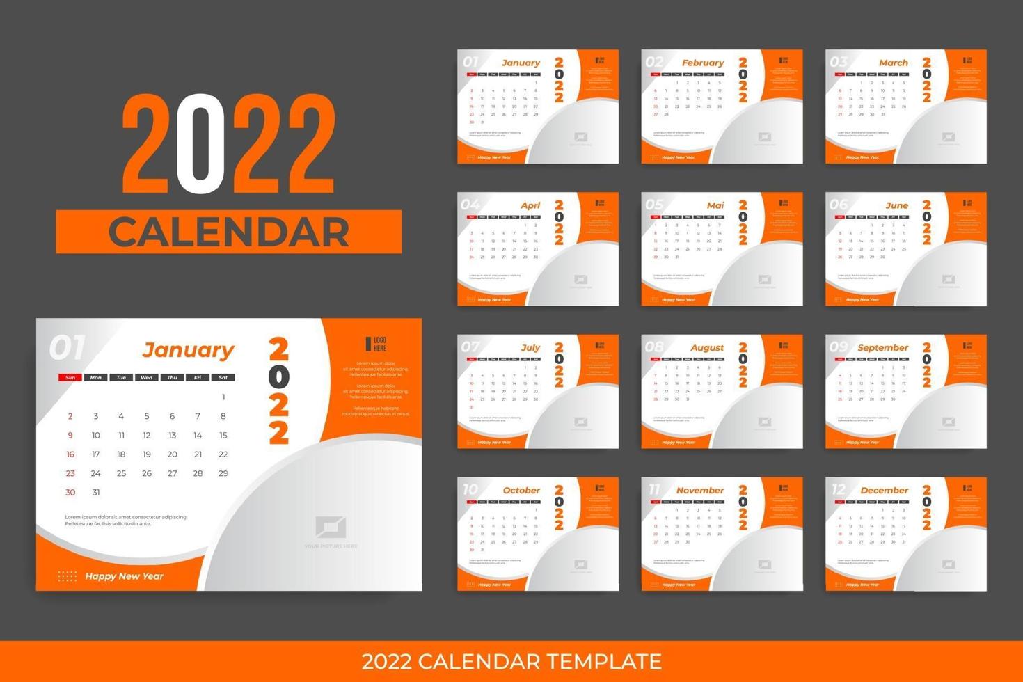 Calendario da tavolo 2022 vettore