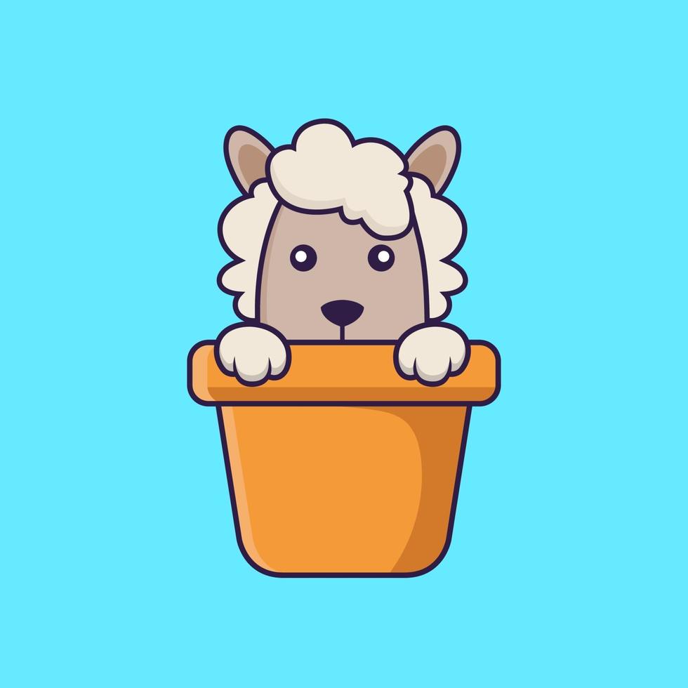 pecore carine in un vaso di fiori. vettore