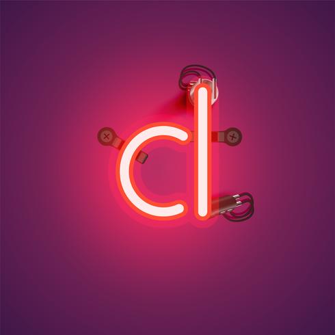 Carattere al neon realistico rosso con fili e console da un fontset, illustrazione vettoriale