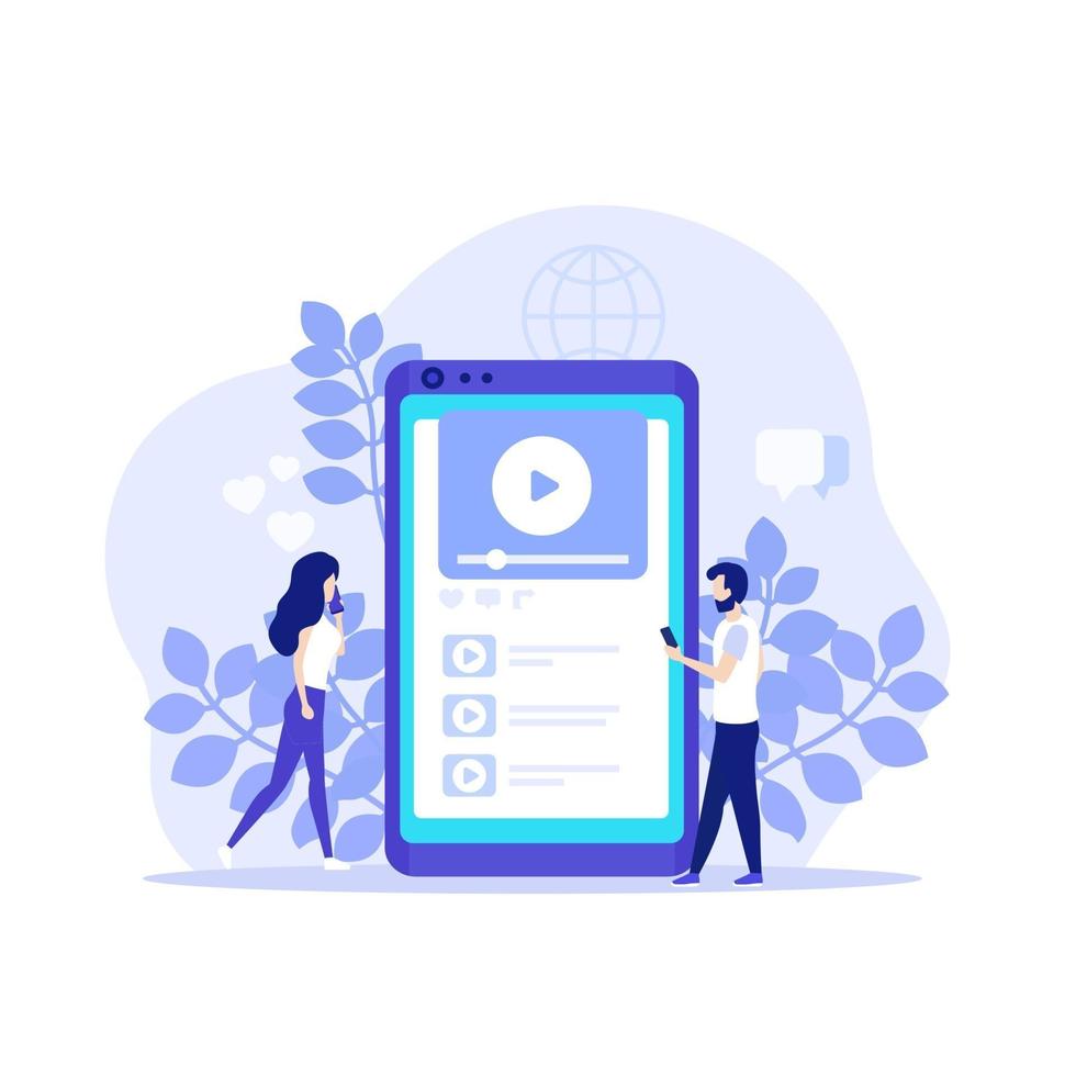 contenuti video, social network di condivisione video, app per lettori mobili player vettore