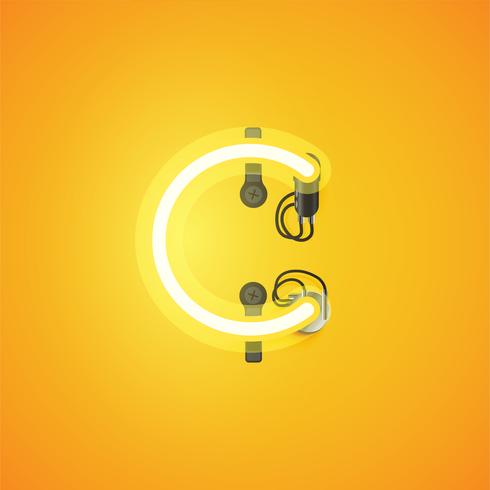 Carattere al neon realistico giallo con fili e console da un fontset, illustrazione vettoriale