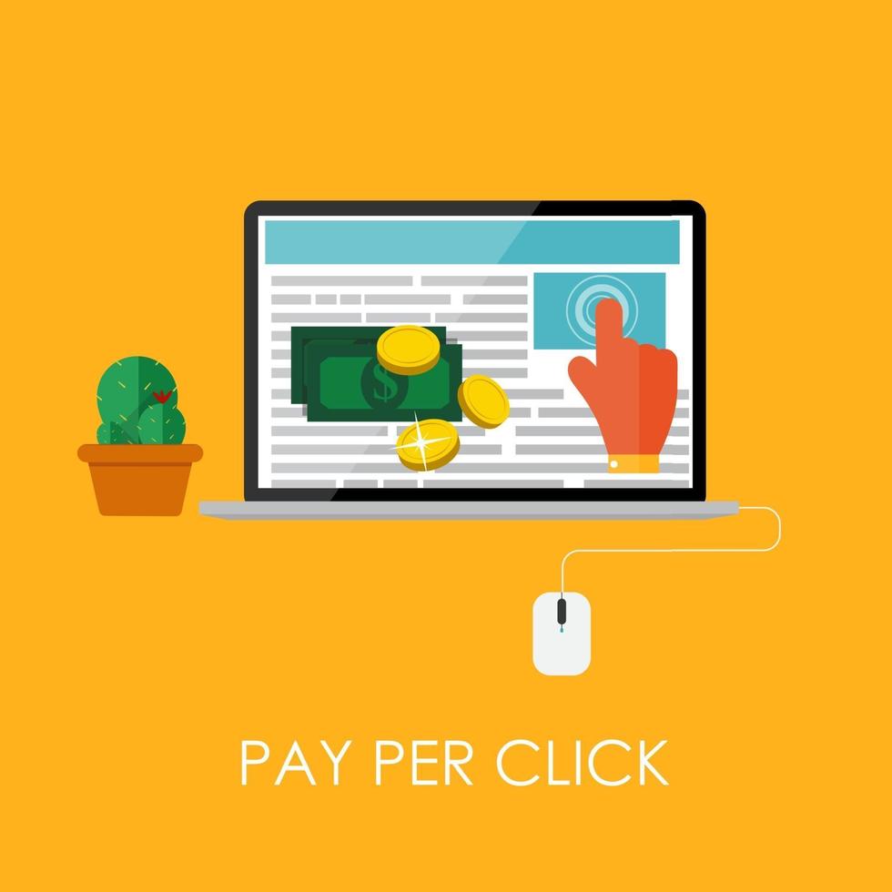 concetto piatto pay per click per il web marketing. illustrazione vettoriale