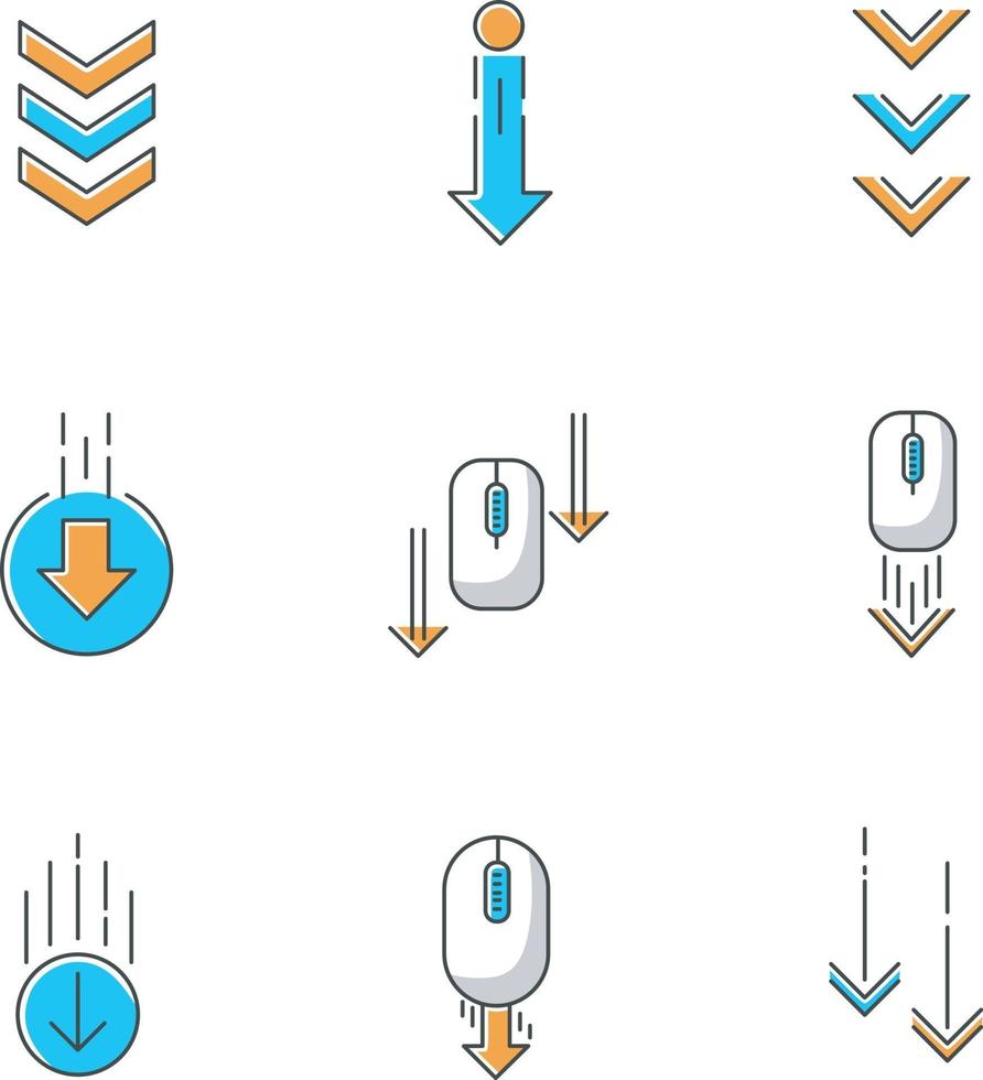 frecce di scorrimento verso il basso set di icone di colore rgb vettore