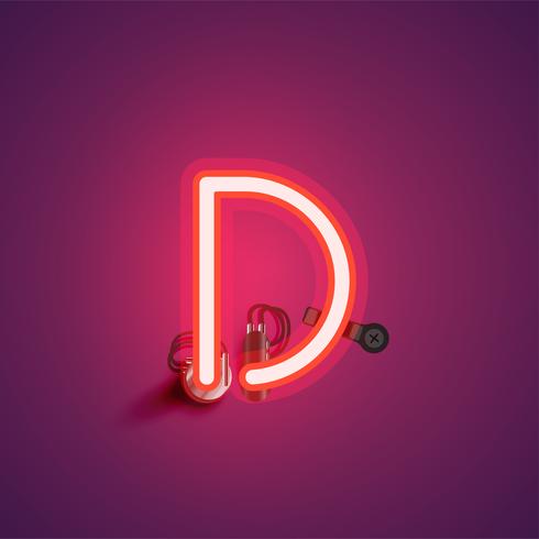 Carattere al neon realistico rosso con fili e console da un fontset, illustrazione vettoriale