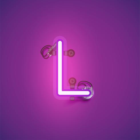 Carattere al neon realistico rosa con fili e console da un fontset, illustrazione vettoriale