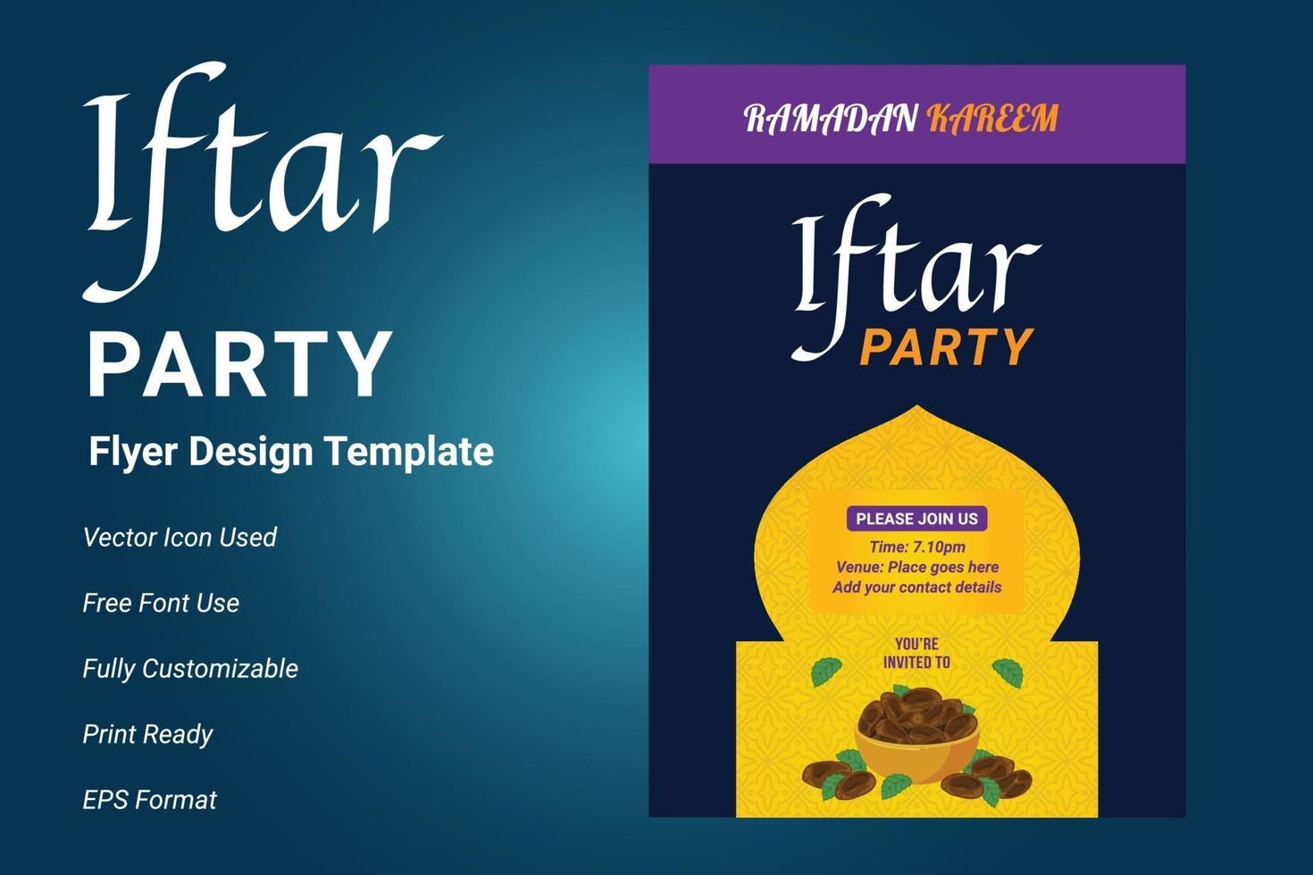 Progettazione di volantini per invito a una festa ifter. volantino ramadan per ifter party vettore