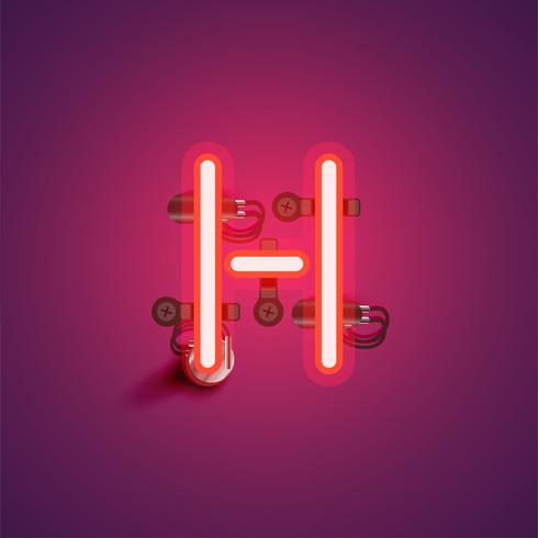 Carattere al neon realistico rosso con fili e console da un fontset, illustrazione vettoriale