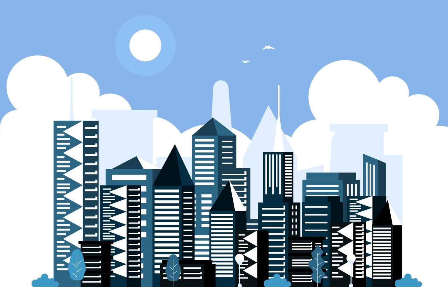giorno sole città moderna grattacielo edificio paesaggio urbano skyline illustrazione vettore