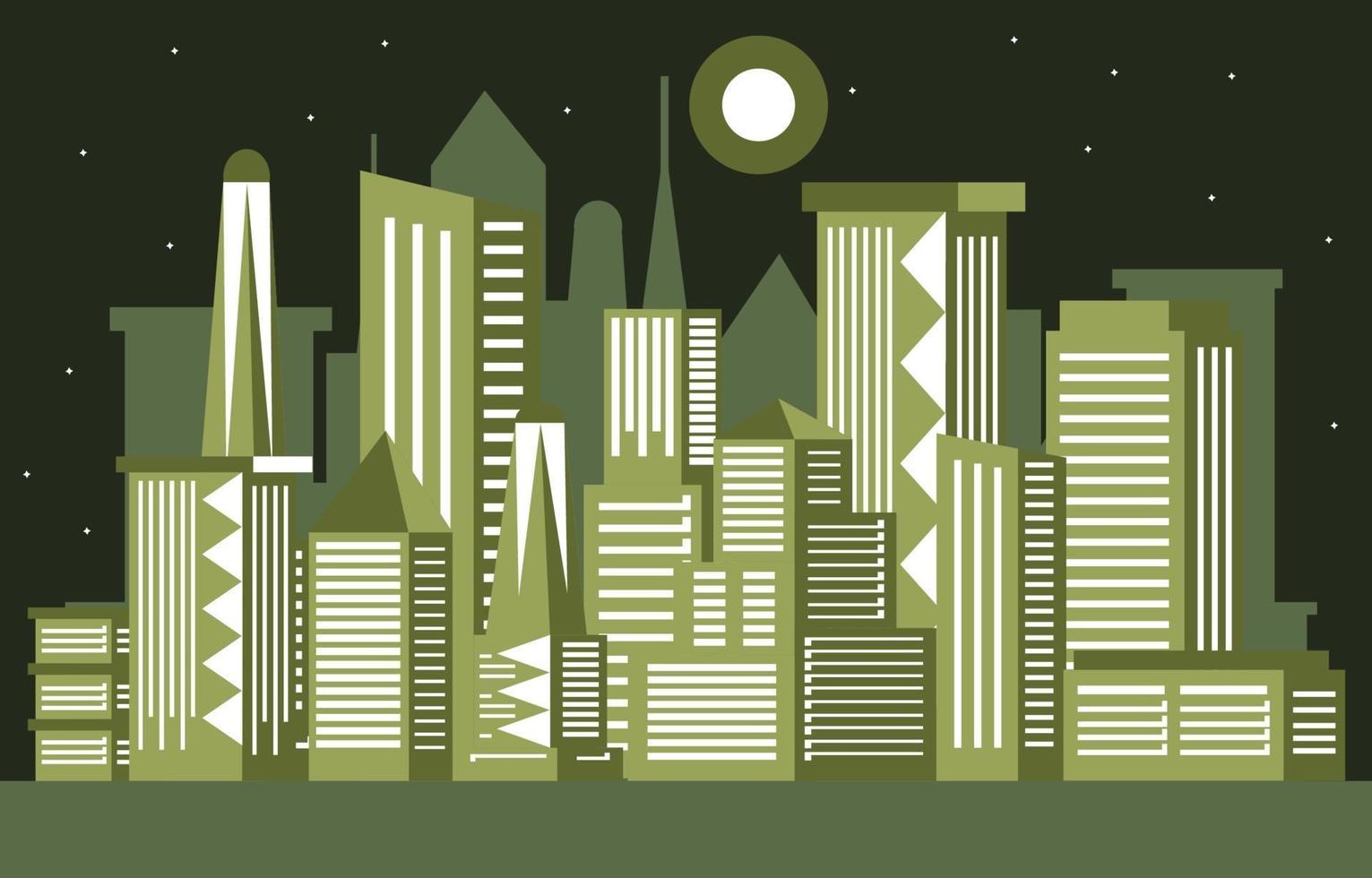 notte luna città moderna grattacielo edificio paesaggio urbano skyline vettore