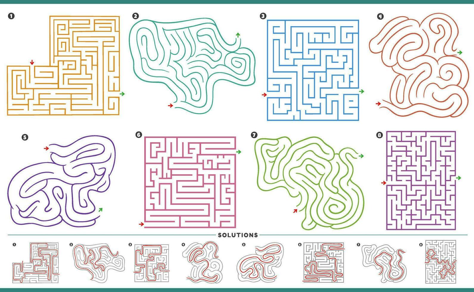 labirinto puzzle attività grafici impostato con soluzioni vettore