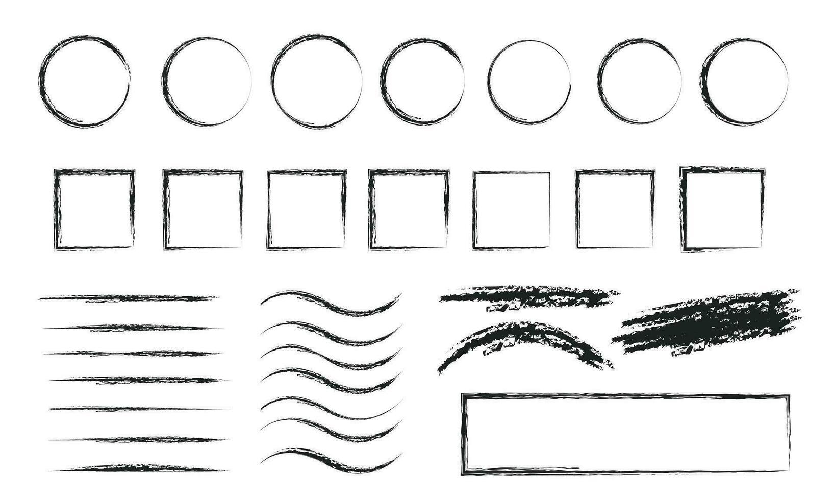 vettore spazzola colpi collezione, inchiostro schizzi, grungy dipinto linee, artistico gesso carbone scarabocchiare impostato fascio su bianca sfondo isolato