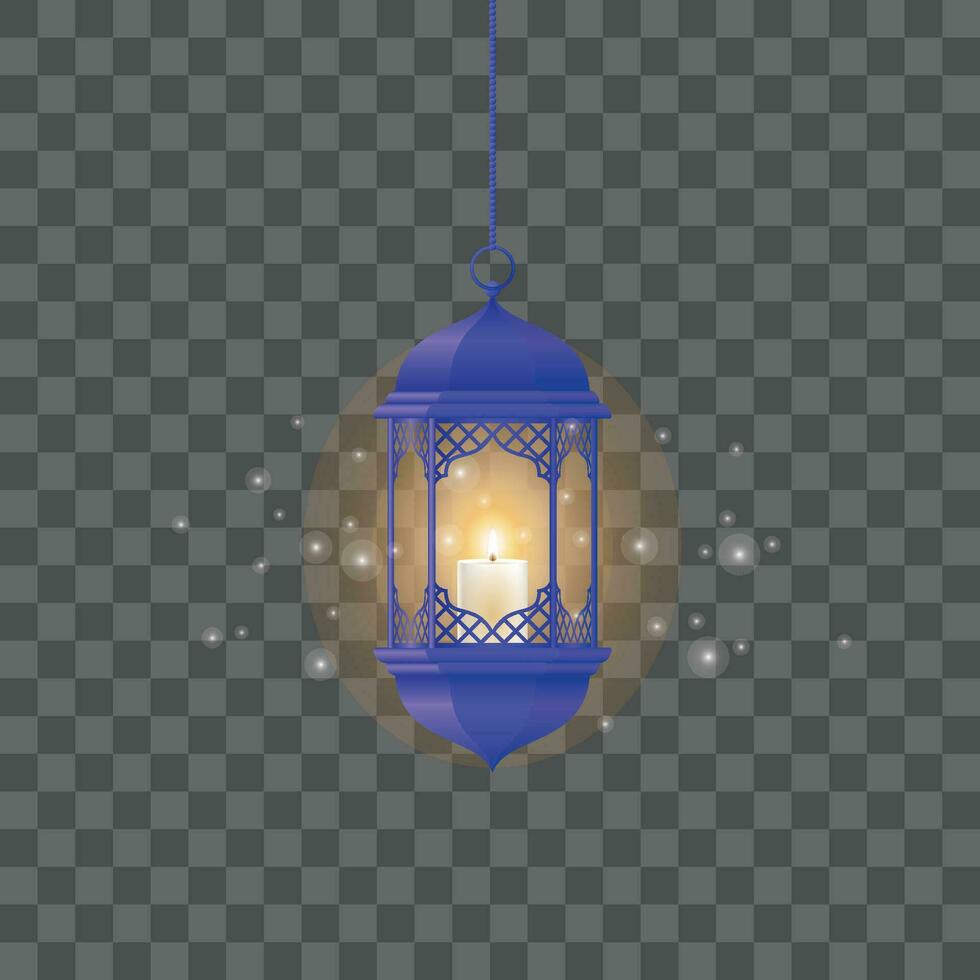 vettore blu Vintage ▾ luminoso lanterne. Arabo splendente lampade. isolato sospeso realistico lampade