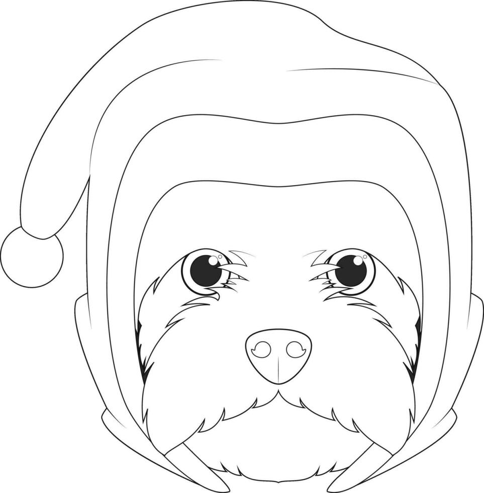 Natale saluto carta per colorazione. ovest montanaro bianca terrier cane con Babbo Natale cappello vettore