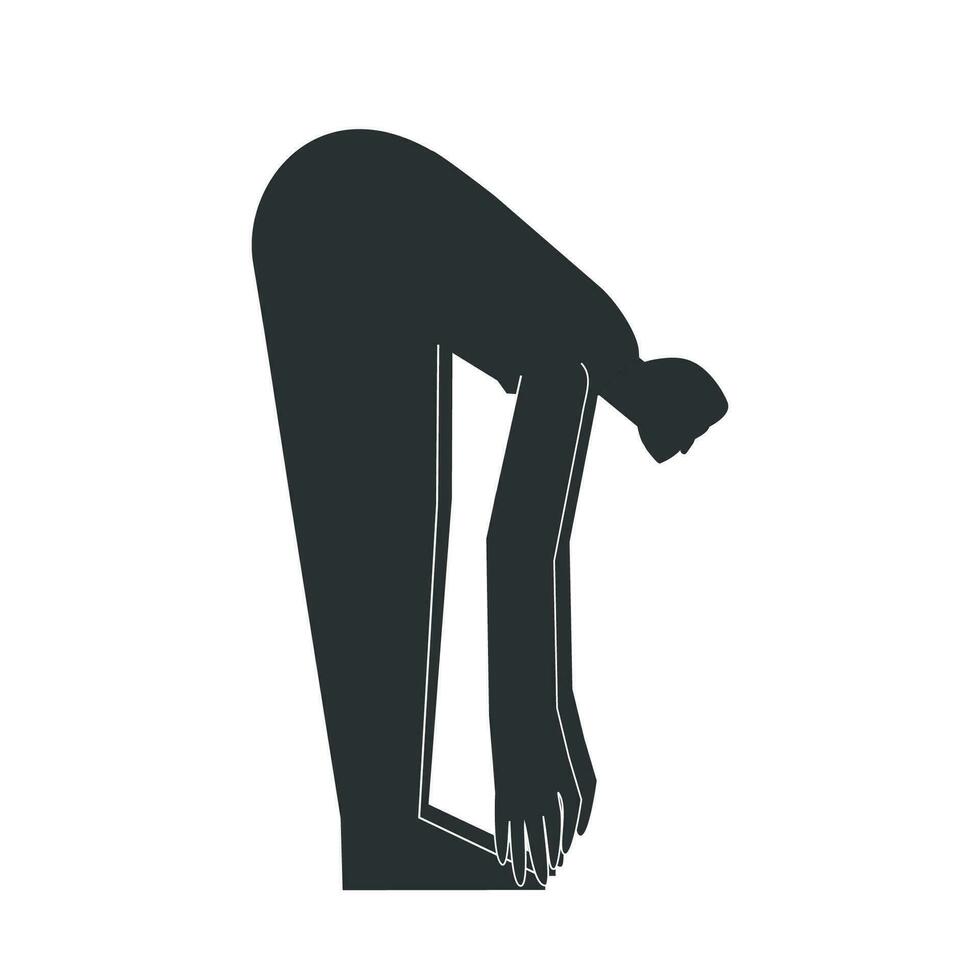 vettore isolato illustrazione con piatto nero silhouette di femmina carattere. allegro donna impara yoga posizione ardha uttanasana. fitness esercizio - metà in piedi inoltrare piegare