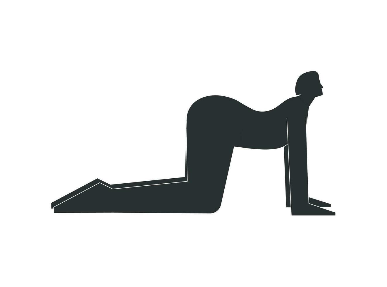 vettore isolato illustrazione con piatto nero silhouette di femmina persona fare finezza. atletico donna impara yoga posizione bitilasana. allegro esercizio - mucca posa