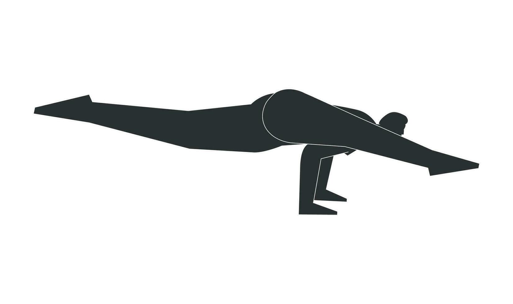 vettore minimalista illustrazione con nero silhouette di femmina carattere. allegro donna impara yoga posizione eka pada koundinyanasana ii. fitness esercizio - posa dedito per il saggio koundinja 2