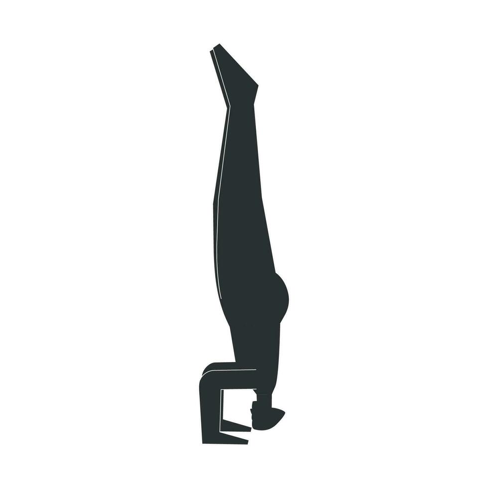 vettore isolato illustrazione con piatto nero silhouette di femmina carattere. allegro donna impara yoga posizione salamba sirsasana. fitness esercizio - supportato headstand posa. minimalista design