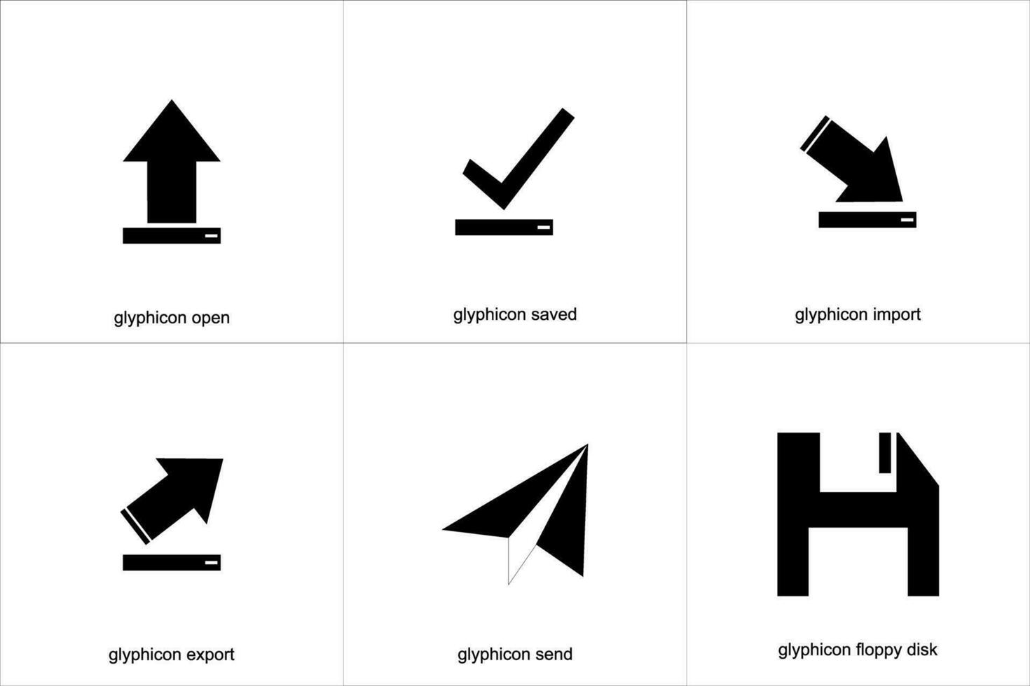 glyphicon aprire, salvato, importare icona design vettore