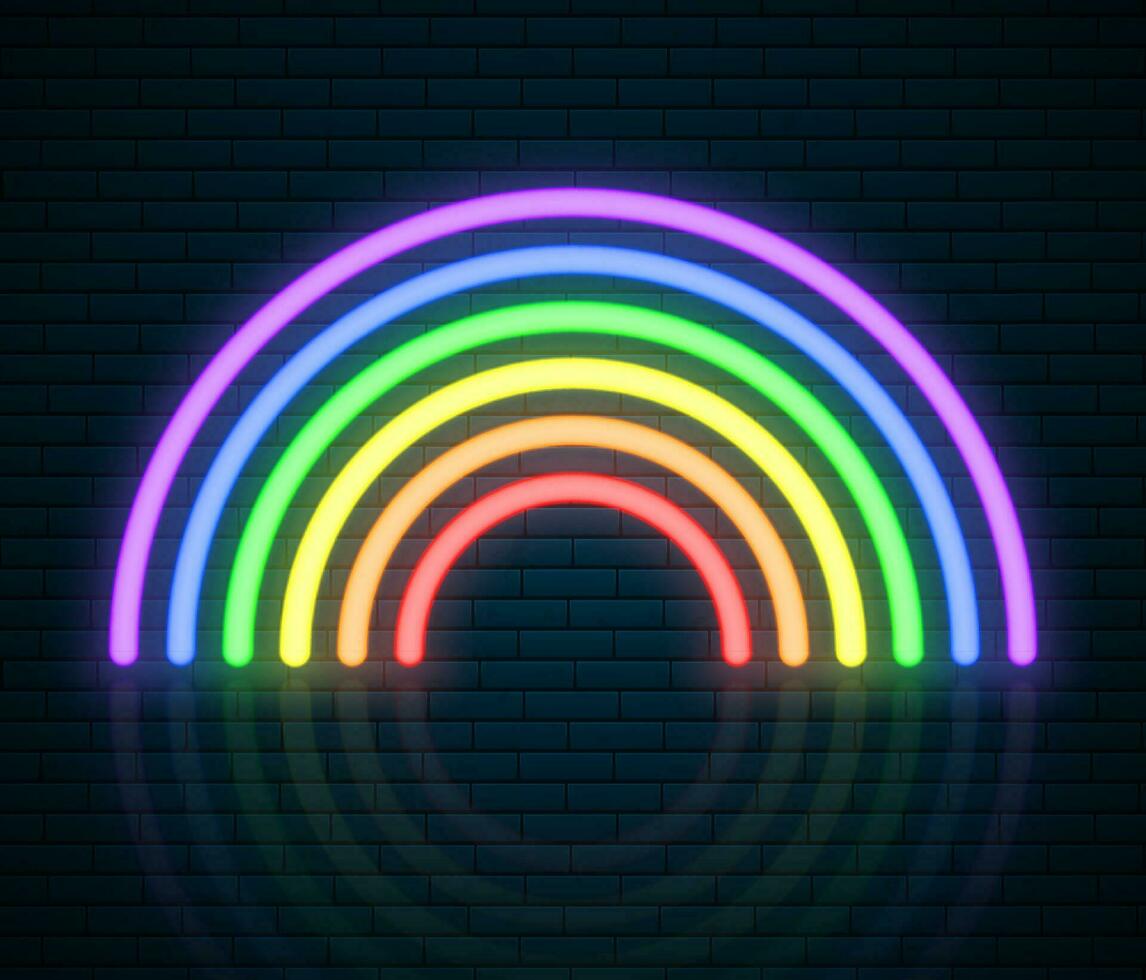 lgbt neon arcobaleno cartello. lgbt orgoglio mese. lesbica gay bisessuale transgender. arcobaleno amore concetto. umano diritti e tolleranza. vettore ilustration isolato su mattone parete