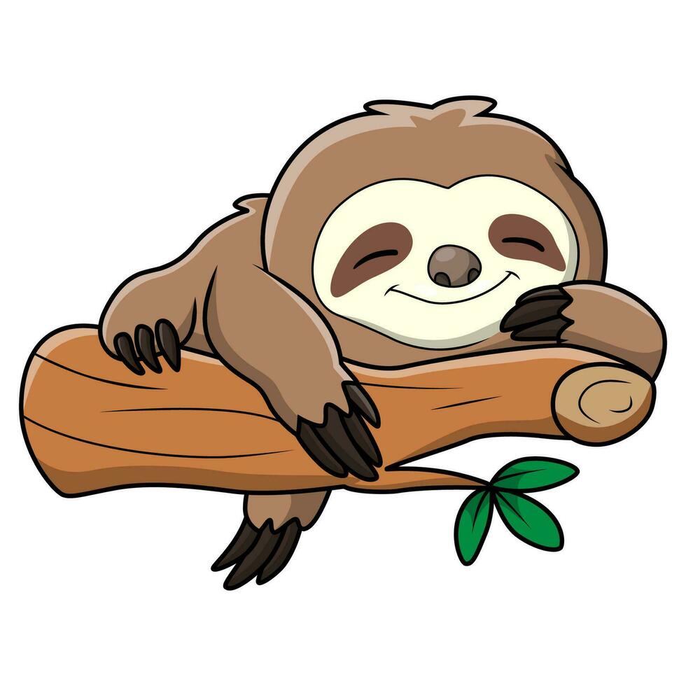 carino poco bradipo cartone animato addormentato su albero ramo vettore