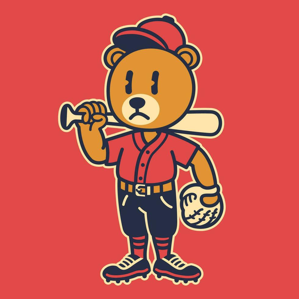 orso baseball giocatore portafortuna Vintage ▾ isolato vettore