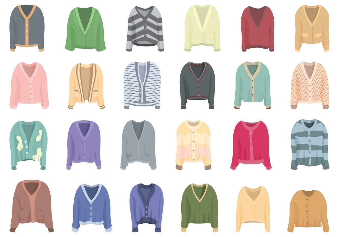 cardigan icone impostato cartone animato vettore. maglia abbigliamento vettore