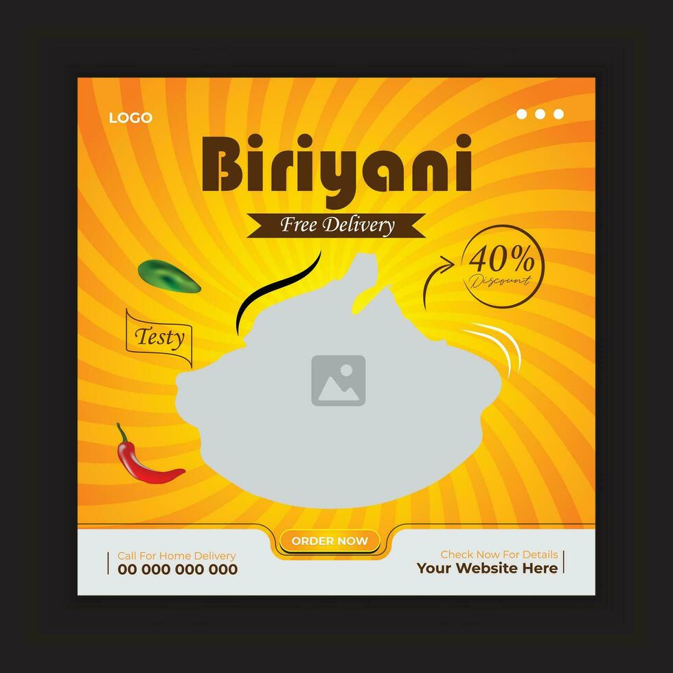 speciale biriyani ristorante cibo menù sociale media inviare bandiera modello vettore