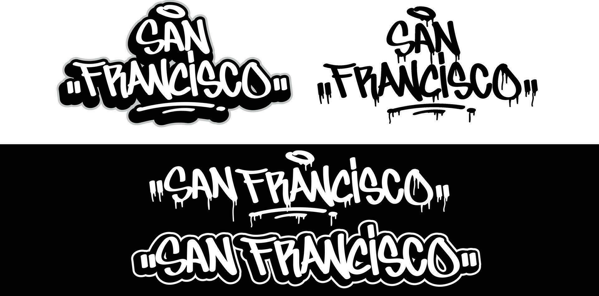 san fransico testo nel graffiti etichetta font stile. graffiti testo vettore illustrazioni.