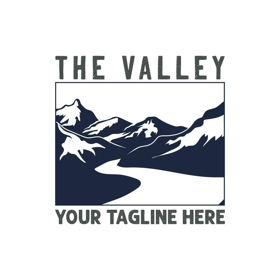 ghiaccio montagna con canyon valle fiume torrente per all'aperto avventura logo design vettore