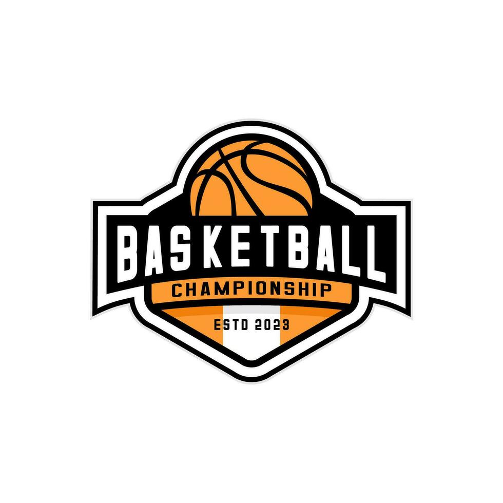 vettore pallacanestro sport logo con esagono scudo sfondo