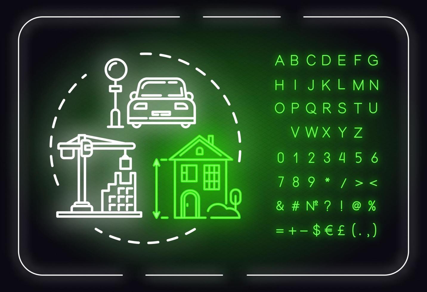 icona del concetto di luce al neon di pianificazione urbana vettore