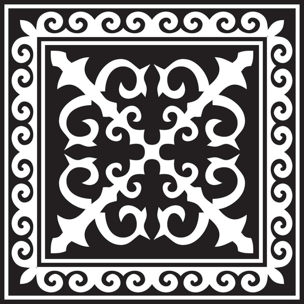 vettore nero monocromatico piazza kazakh nazionale ornamento. etnico modello di il popoli di il grande steppa, .mongoli, kirghiso, calmucchi, buriati